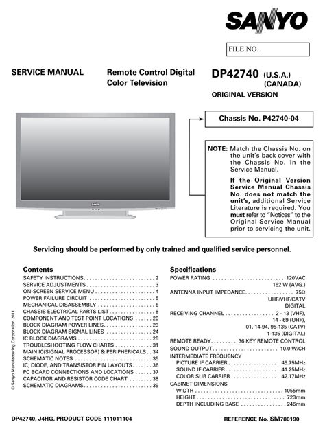SANYO DP42740 SERVICE MANUAL Ebook Doc