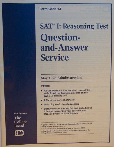 SAT I Reasoning Test Form Code TJ May 1998 Kindle Editon