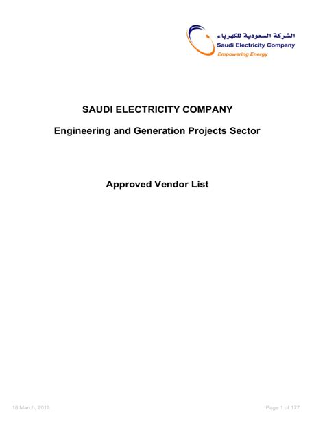 SAUDI ELECTRICITY COMPANY APPROVED VENDORS LIST 2014 Ebook Reader