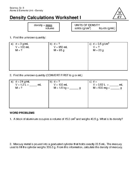 SCIENCE 8 DENSITY CALCULATIONS WORKSHEET Ebook PDF