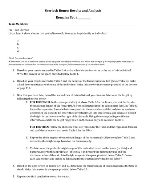 SHERLOCK BONES LAB ANSWERS Ebook PDF