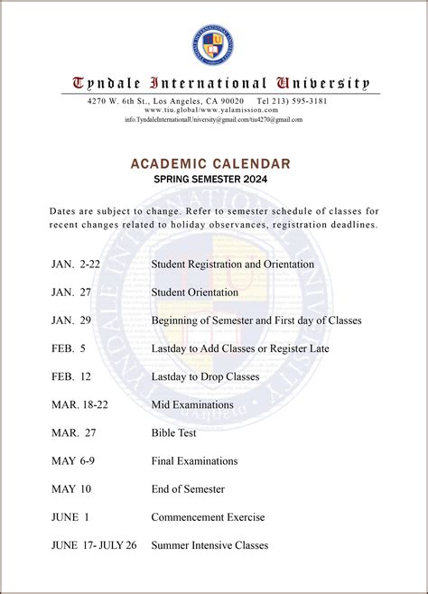 SIT Academic Calendar