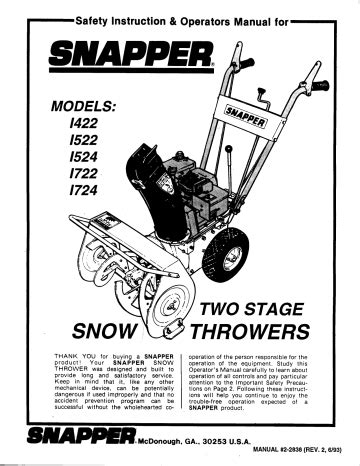 SNAPPER I524 SNOWBLOWER MANUAL Ebook Doc
