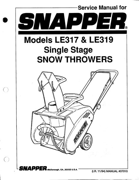SNAPPER LE 17 SNOWBLOWER MANUAL Ebook Epub