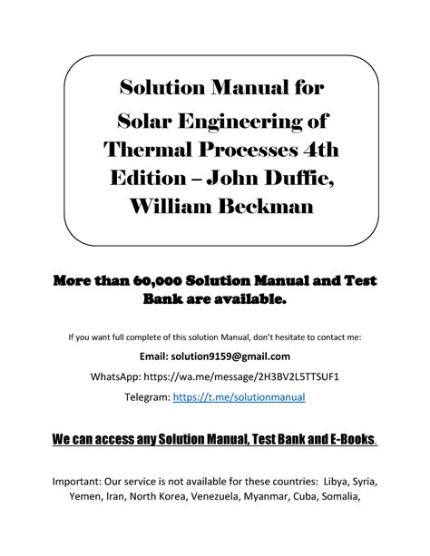 SOLAR ENGINEERING OF THERMAL PROCESSES SOLUTION MANUAL PDF Ebook Kindle Editon