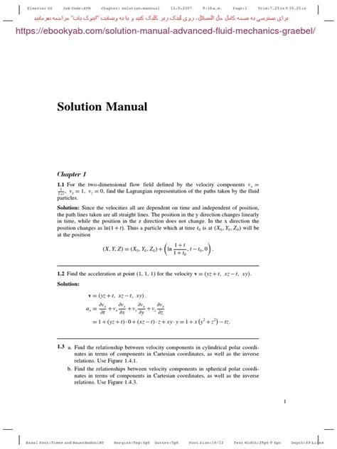 SOLUTION MANUALS FOR ADVANCED FLUID MECHANICS Ebook PDF