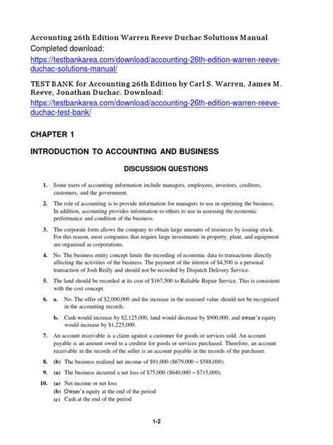 SOLUTIONS MANUAL FOR ACCOUNTING WARREN REEVE DUCHAC Ebook PDF