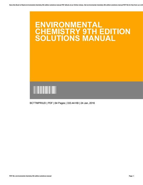 SOLUTIONS MANUAL FOR ENVIRONMENTAL CHEMISTRY 9TH EDITION Ebook Doc