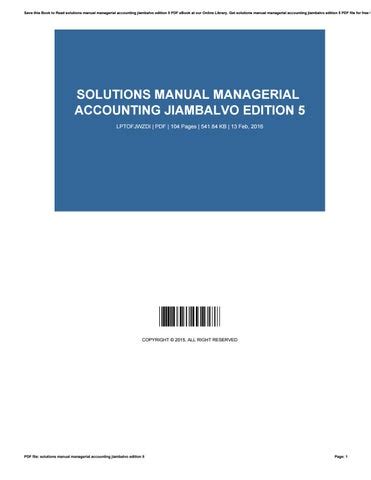 SOLUTIONS MANUAL MANAGERIAL ACCOUNTING JIAMBALVO EDITION 5 Ebook PDF