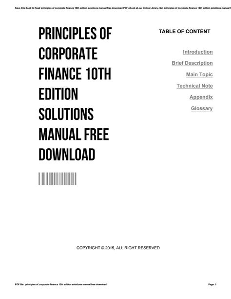 SOLUTIONS MANUAL TO ACCOMPANY PRINCIPLES OF CORPORATE FINANCE 10TH EDITION Ebook Doc