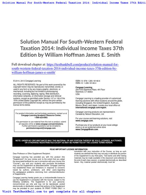 SOUTH WESTERN TAXATION 2014 SOLUTIONS MANUAL Ebook Epub