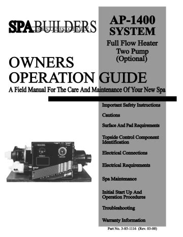 SPA BUILDERS AP 1400 MANUAL Ebook Doc