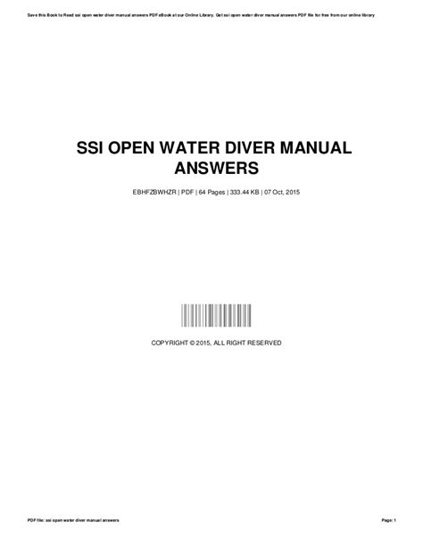 SSI OPEN WATER DIVER MANUAL PDF Ebook Ebook PDF