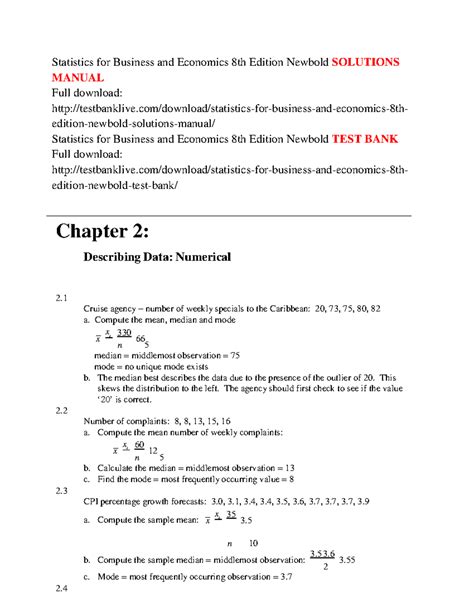 STATISTICS FOR BUSINESS AND ECONOMICS NEWBOLD 8TH EDITION SOLUTIONS MANUAL Ebook Reader