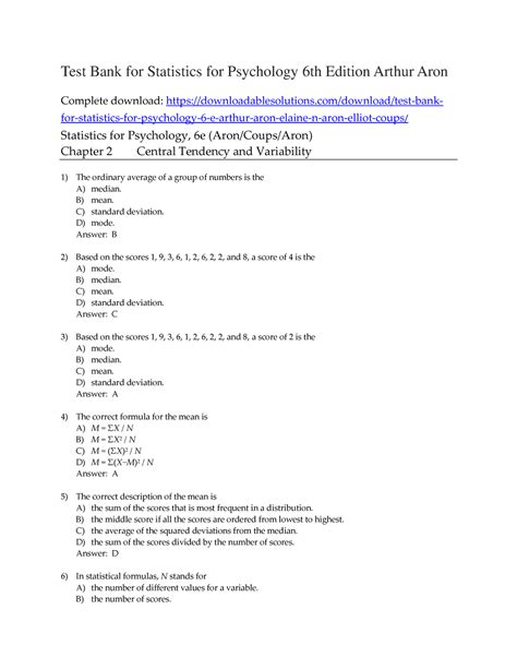 STATISTICS FOR PSYCHOLOGY 6TH EDITION ANSWER KEY Ebook Reader