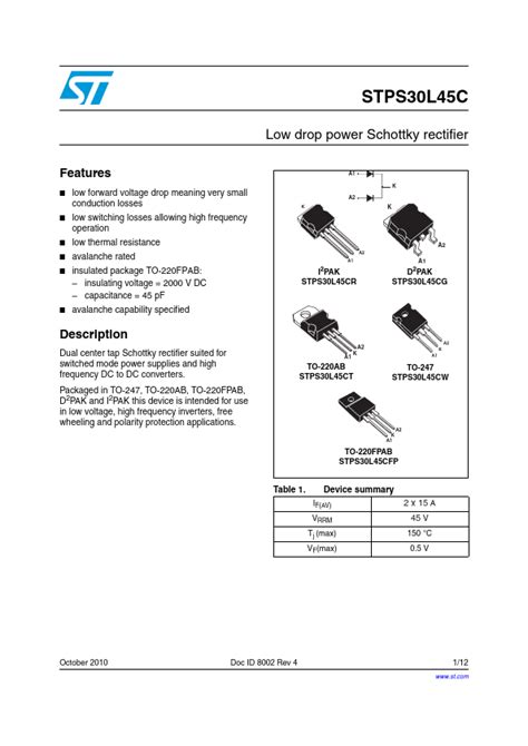 STPS30L45CT: The Epitome of Power and Efficiency in a Trench Schottky Rectifier