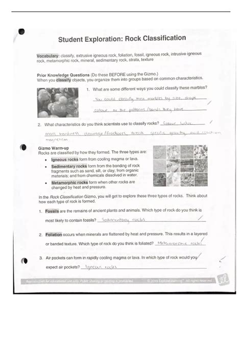 STUDENT EXPLORATION ROCK CLASSIFICATION ANSWERS Ebook PDF