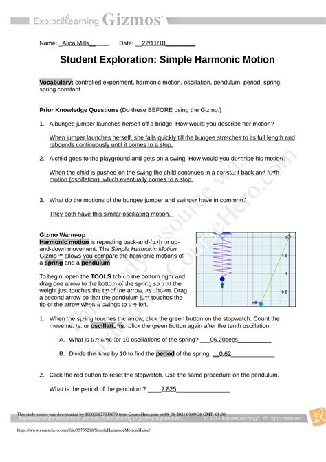 STUDENT EXPLORATION SIMPLE HARMONIC MOTION ANSWERS Ebook Kindle Editon