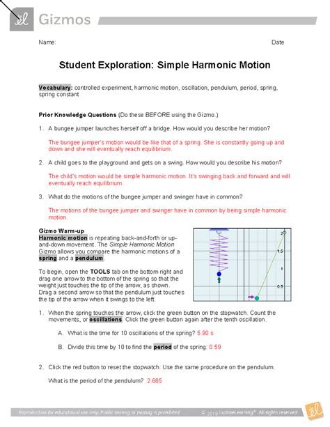 STUDENT EXPLORATION SIMPLE HARMONIC MOTION ANSWERS Ebook Kindle Editon