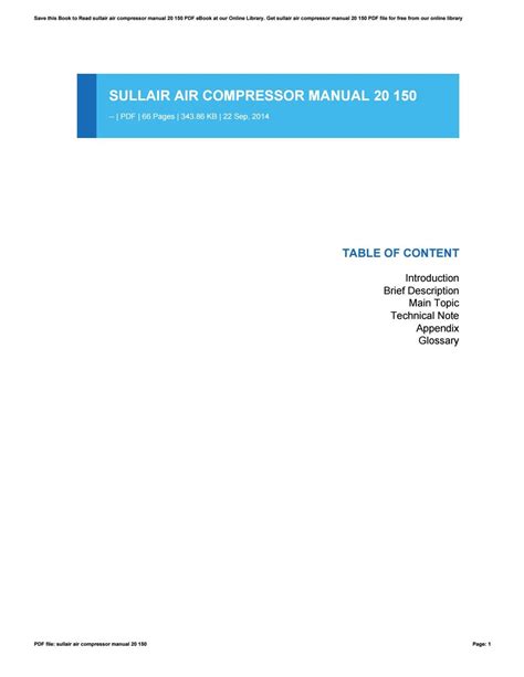 SULLAIR AIR COMPRESSOR MANUAL 20 150 Ebook Kindle Editon