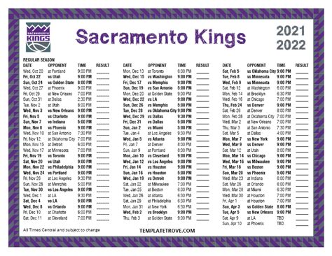 Sac Kings Schedule Printable