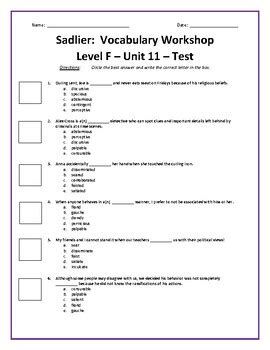 Sadlier Oxford Vocab Level F Unit 11 Answers Doc