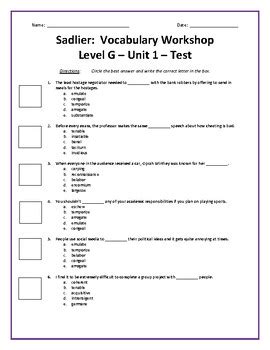 Sadlier Oxford Vocab Level G Answers Reader