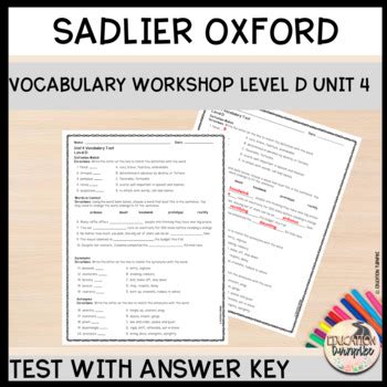 Sadlier Oxford Vocabulary Workshop Answer Key Level D Doc