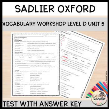 Sadlier Oxford Vocabulary Workshop Level D Answer Key Doc