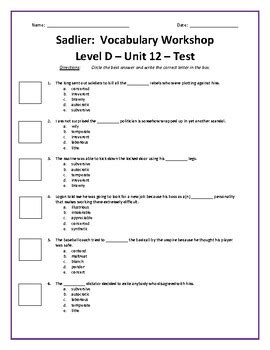 Sadlier Vocabulary Level D Answers Reader