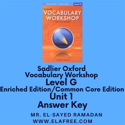 Sadlier Vocabulary Workshop Enriched Edition Level G Answers Unit 1 PDF