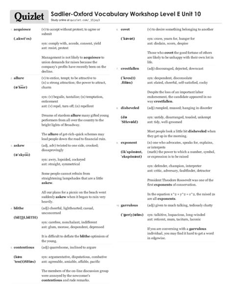 Sadlier Vocabulary Workshop Level E Answers PDF