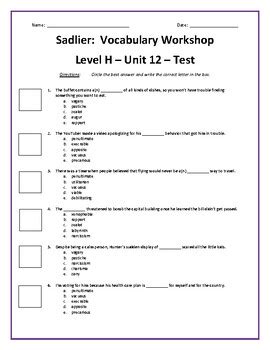 Sadlier Vocabulary Workshop Level H Answers PDF