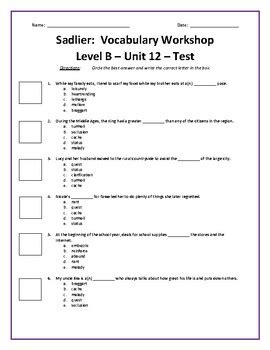 Sadlier Vocabulary Workshop Unit 12 Answers Epub