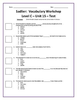 Sadlier Vocabulary Workshop Unit 15 Answer Key Kindle Editon