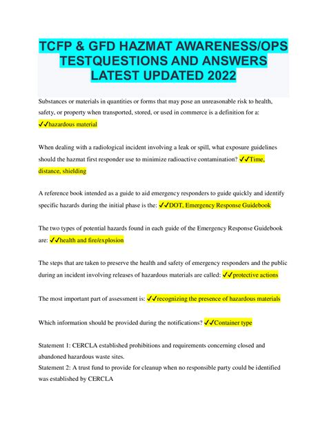 Safe Response Hazmat Awareness Test Answer Key Epub