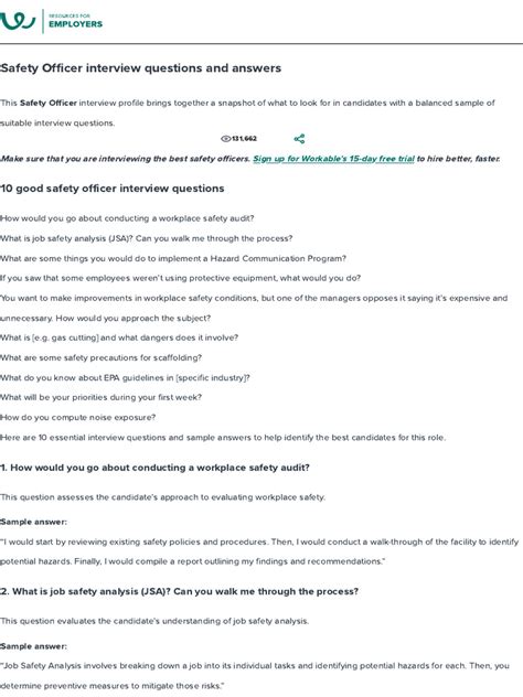 Safety Officer Interview Questions Answers PDF