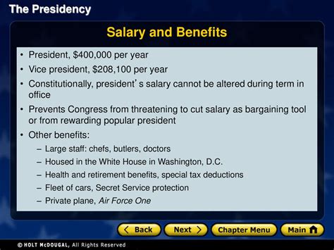 Salary and Benefits for the President