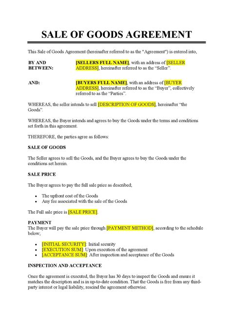 Sale Of Goods Contract Template