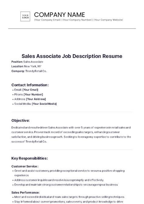 Sales Associate Resume Template