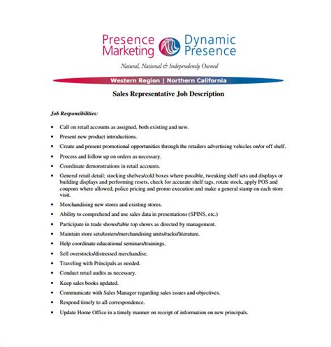 Sales Rep Job Description Template
