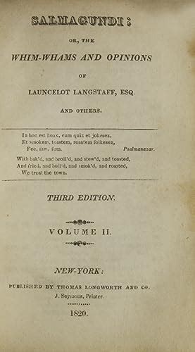 Salmagundi Or the Whim-Whams and Opinions of Launcelot Langstaff Esq Pseud and Others Reader