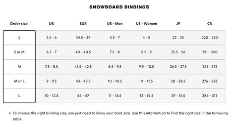 Salomon Bindings Size Chart