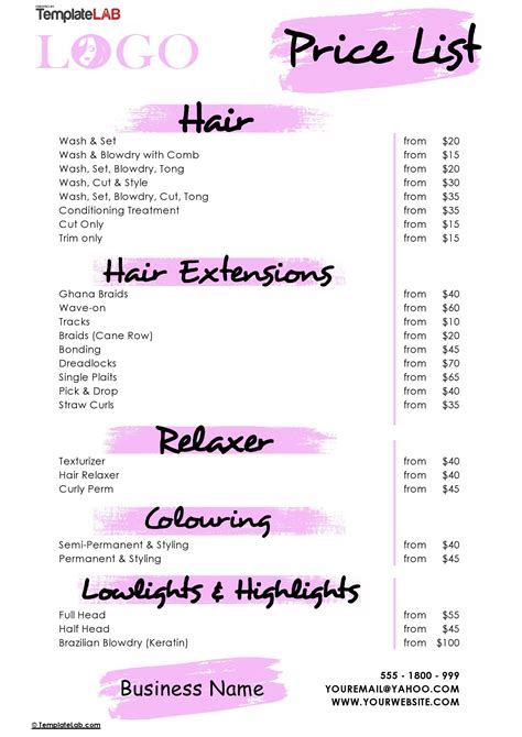 Salon Price List Template