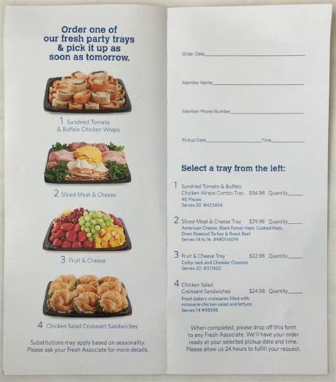 Sam's Club Party Trays Menu with Prices