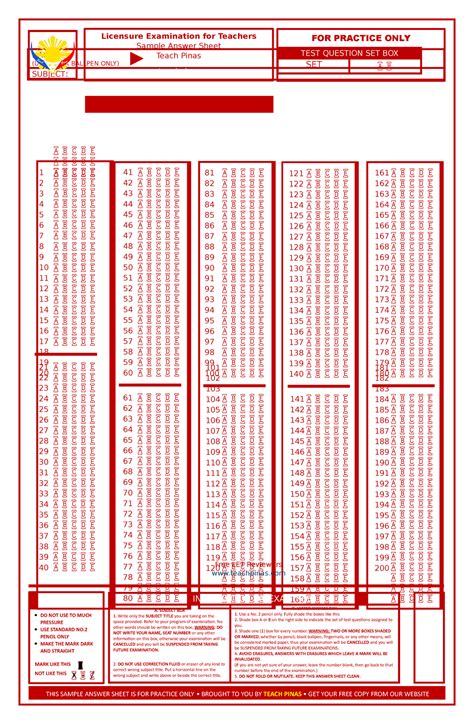 Sample Answer Sheet For Let Doc