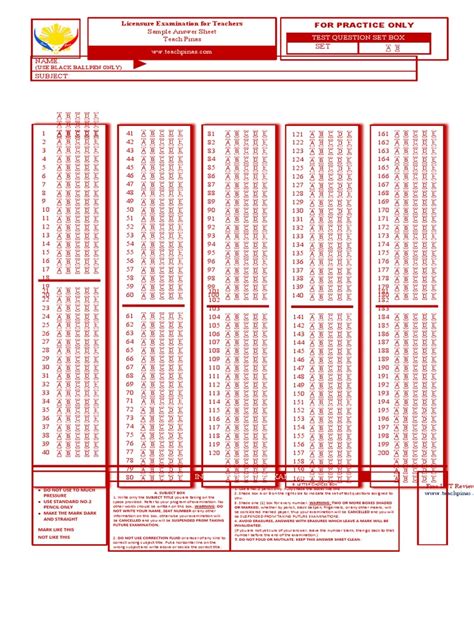 Sample Answer Sheet For Licensure Examination Teachers Reader