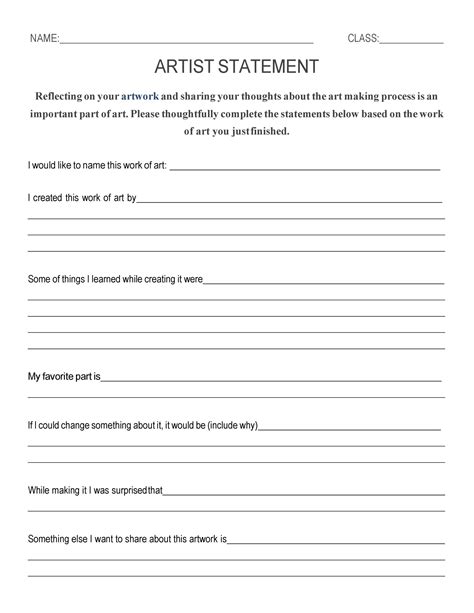 Sample Artist Statement Template