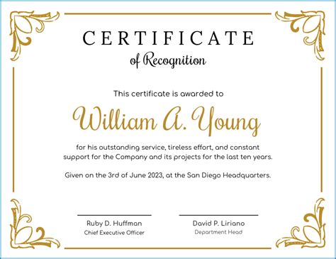 Sample Certificate Of Recognition Template