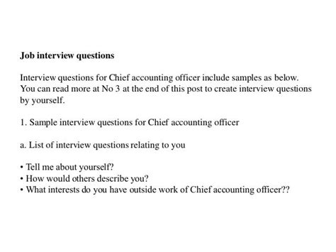 Sample Chief Accountant Job Interview Questions Answers Reader